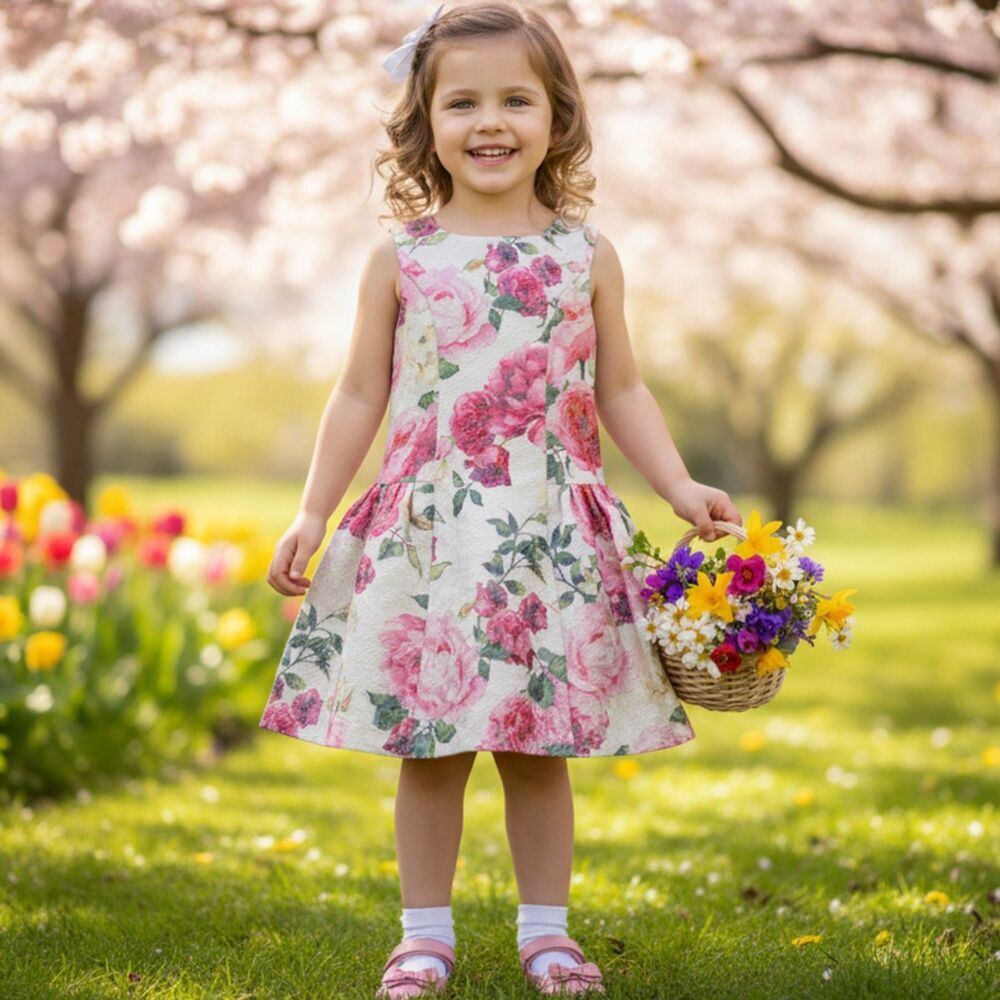 Iris & Ivy Girls Cream & pink Floral Metallic Sleeveless Dress Size 4